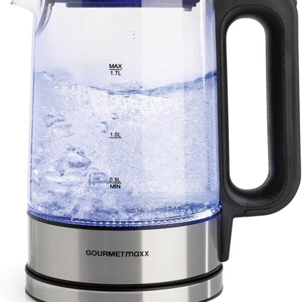 gourmetmaxx glass kettle with blue led lighting